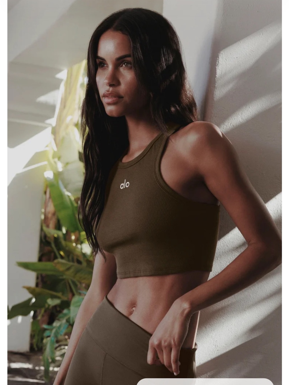 ALO Yoga Aspire Tank Medium NWT Espresso Brown White Ribbed Crop Sports Bra Top